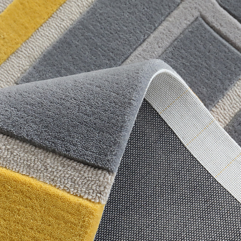 Grey yellow square rugs wool carpets floor carpet