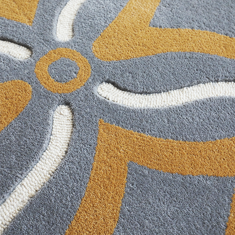 Yellow Grey White High Cut Low Loop Geometric Carpet Rugs