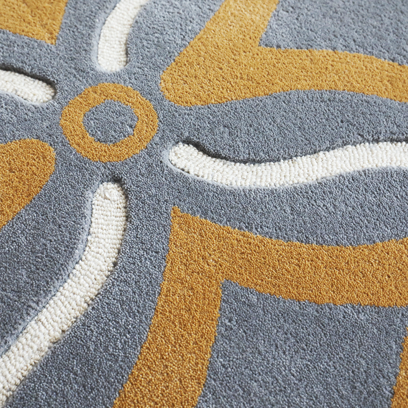 Yellow Grey White High Cut Low Loop Geometric Carpet Rugs