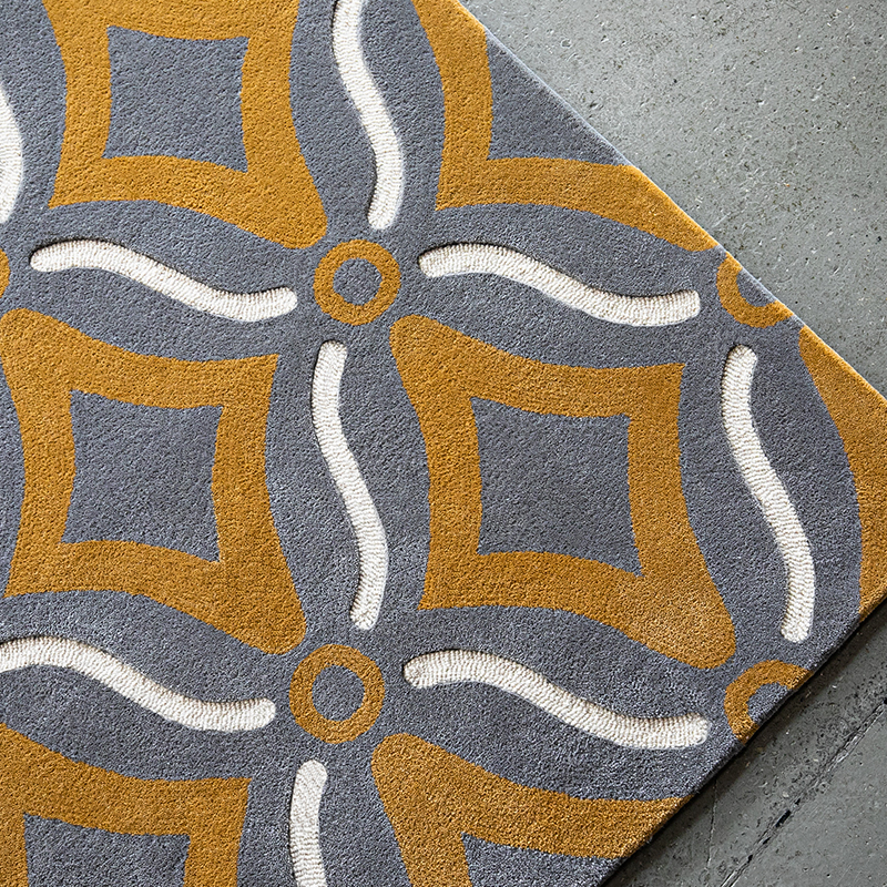 Yellow Grey White High Cut Low Loop Geometric Carpet Rugs