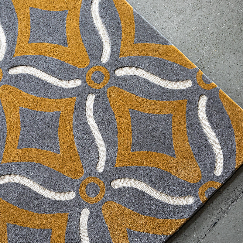 Yellow Grey White High Cut Low Loop Geometric Carpet Rugs