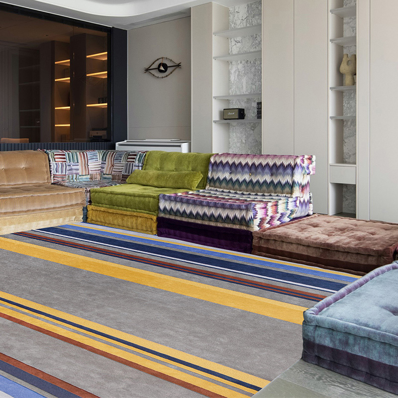 Blue yellow orange wool carpets custom size 
