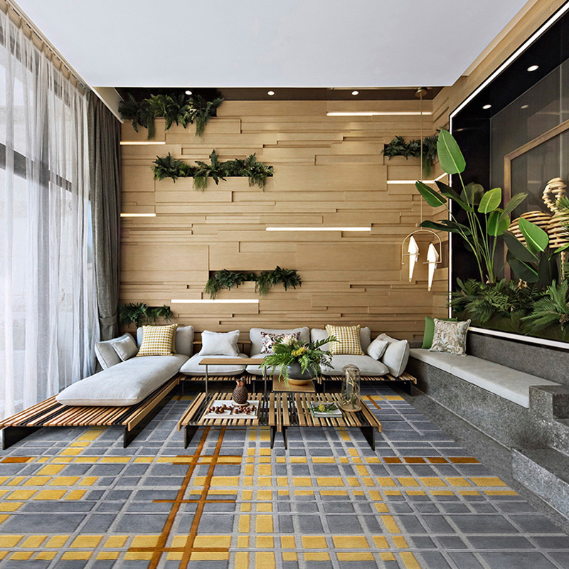 Grey yellow square rugs wool carpets floor carpet