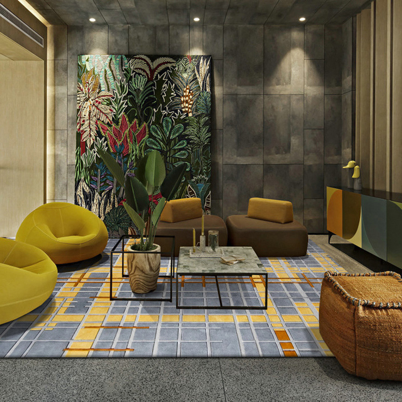 Grey yellow square rugs wool carpets floor carpet