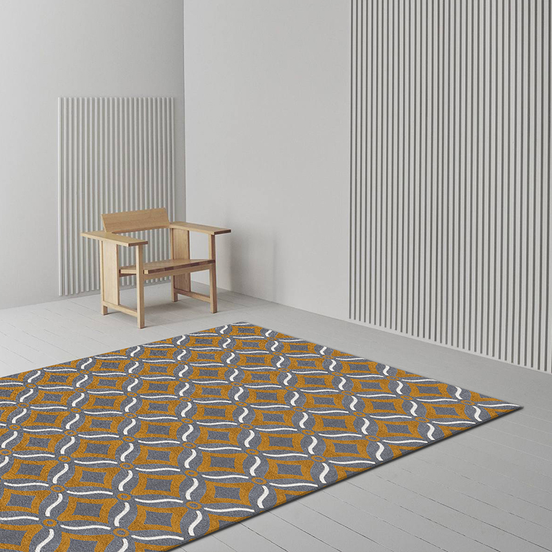Yellow Grey White High Cut Low Loop Geometric Carpet Rugs