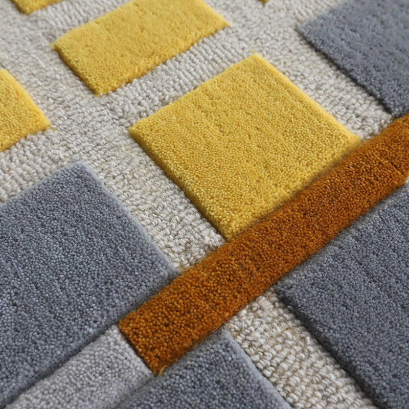 Grey yellow square rugs wool carpets floor carpet
