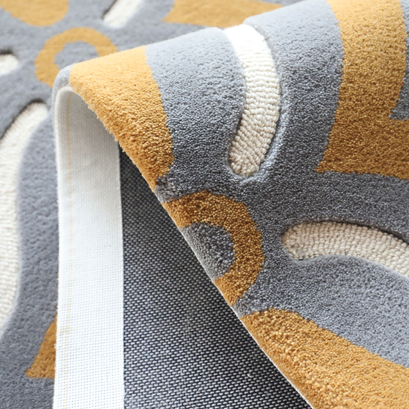 Yellow Grey White High Cut Low Loop Geometric Carpet Rugs