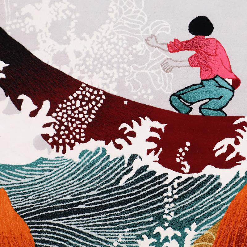 Wool Bamboo Girl Fishing Corful Rug