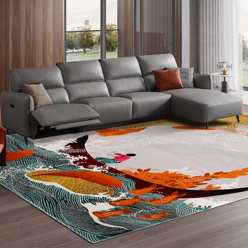 Wool Bamboo Girl Fishing Corful Rug